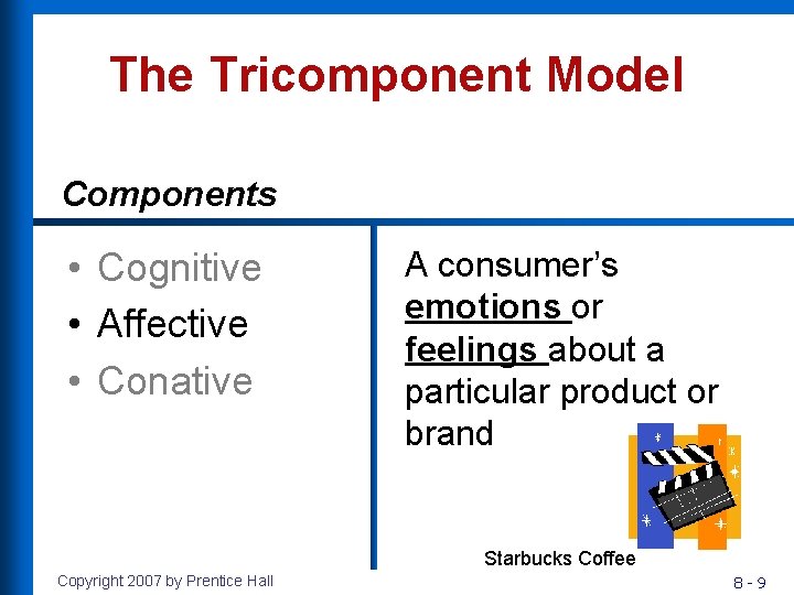 The Tricomponent Model Components • Cognitive • Affective • Conative A consumer’s emotions or