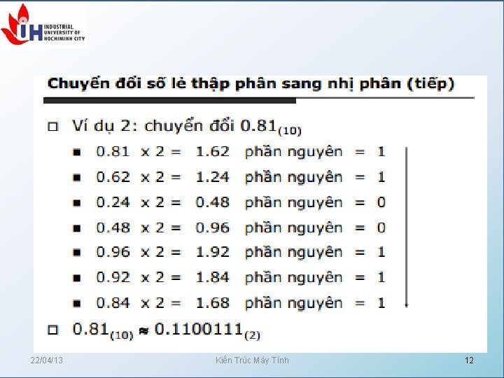 22/04/13 Kiến Trúc Máy Tính 12 