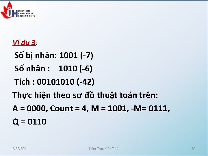 Ví dụ 3: Số bị nhân: 1001 (-7) Số nhân : 1010 (-6) Tích