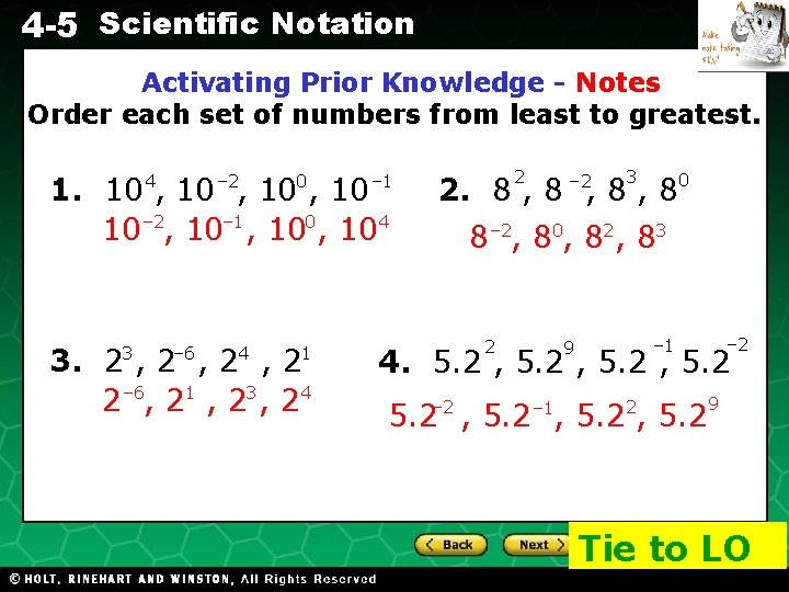 4 -5 Scientific Notation Activating Prior Knowledge - Notes Order each set of numbers