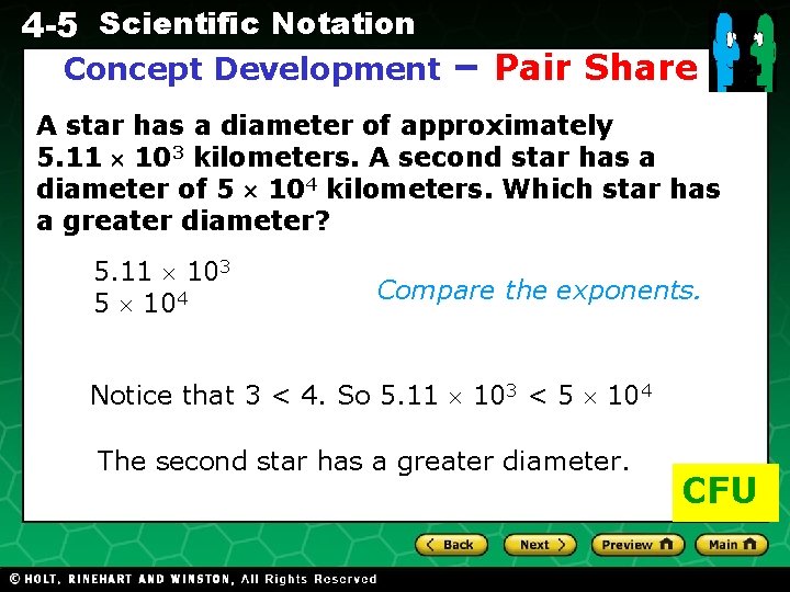 4 -5 Scientific Notation Concept Development – Pair Share A star has a diameter