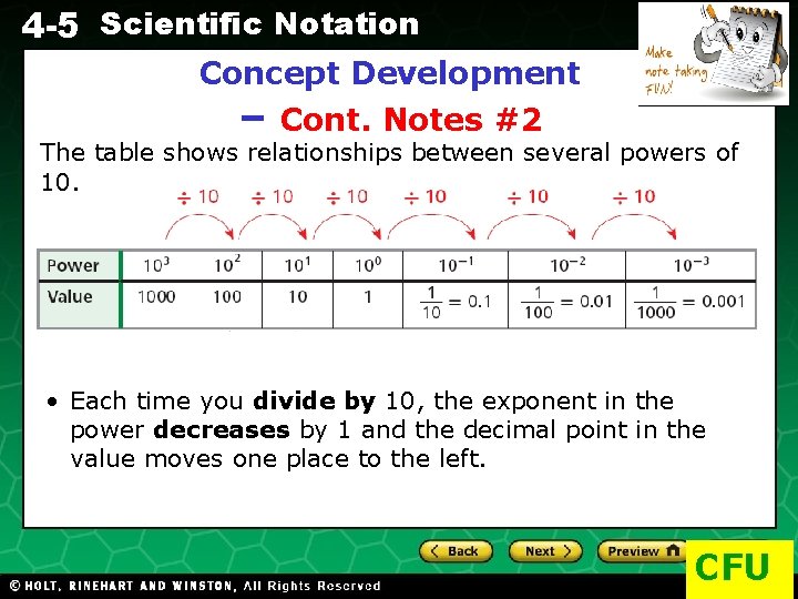 4 -5 Scientific Notation Concept Development – Cont. Notes #2 Evaluating Algebraic The table