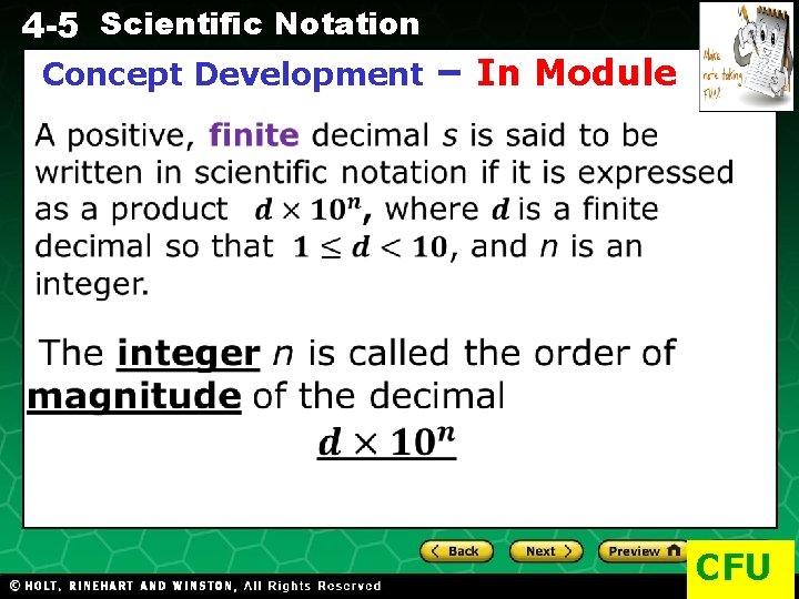 4 -5 Scientific Notation Concept Development – In Module Evaluating Algebraic Expressions CFU 