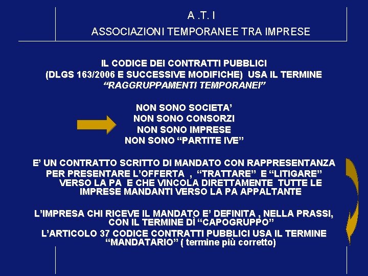 A. T. I ASSOCIAZIONI TEMPORANEE TRA IMPRESE IL CODICE DEI CONTRATTI PUBBLICI (DLGS 163/2006