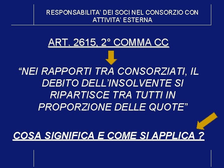 RESPONSABILITA’ DEI SOCI NEL CONSORZIO CON ATTIVITA’ ESTERNA ART. 2615, 2° COMMA CC “NEI