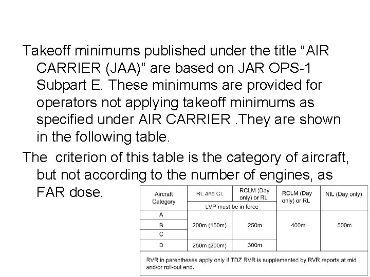 Takeoff minimums published under the title “AIR CARRIER (JAA)” are based on JAR OPS-1