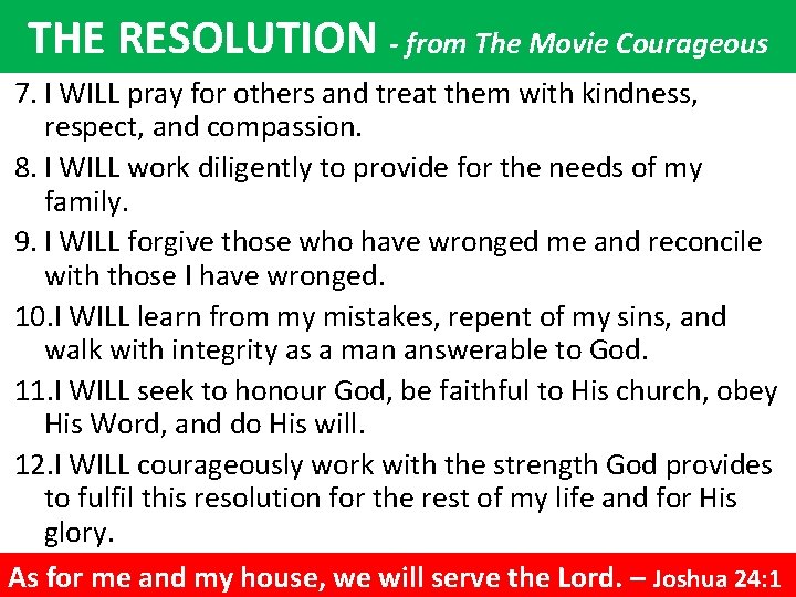 THE RESOLUTION - from The Movie Courageous 7. I WILL pray for others and