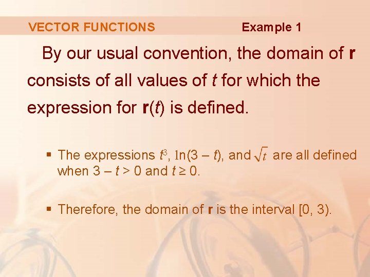 VECTOR FUNCTIONS Example 1 By our usual convention, the domain of r consists of