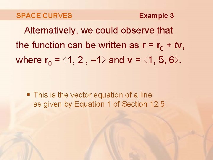 SPACE CURVES Example 3 Alternatively, we could observe that the function can be written