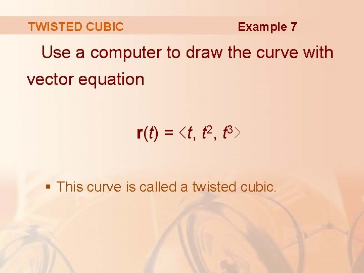 Example 7 TWISTED CUBIC Use a computer to draw the curve with vector equation