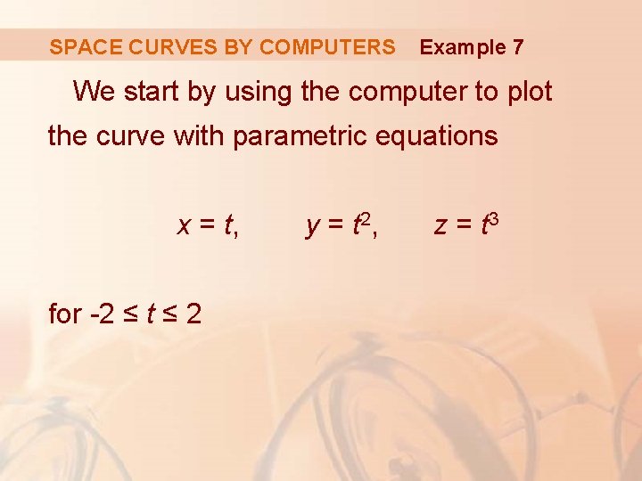 SPACE CURVES BY COMPUTERS Example 7 We start by using the computer to plot