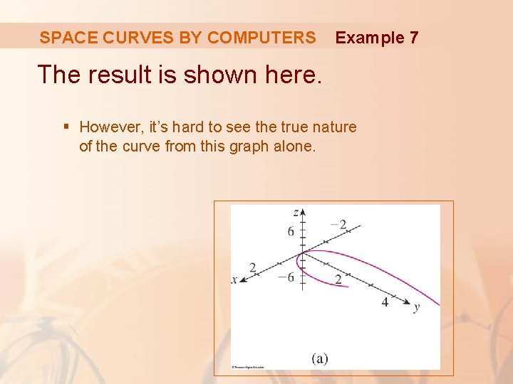 SPACE CURVES BY COMPUTERS Example 7 The result is shown here. § However, it’s