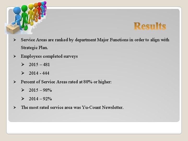 Ø Service Areas are ranked by department Major Functions in order to align with