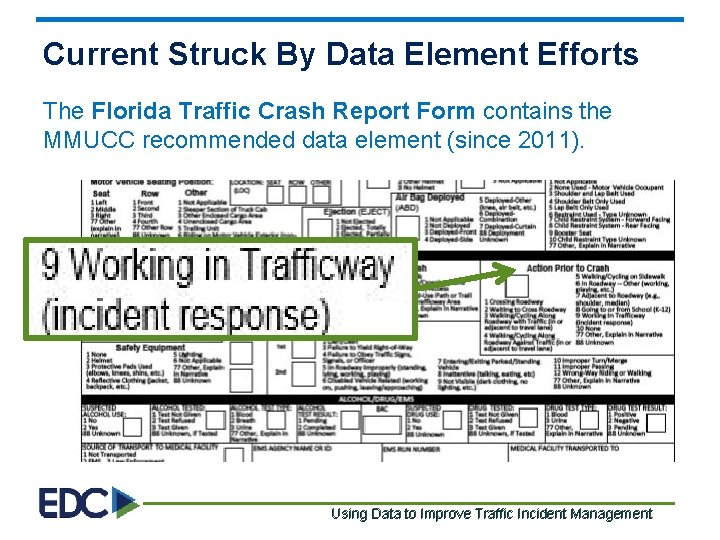 Current Struck By Data Element Efforts The Florida Traffic Crash Report Form contains the