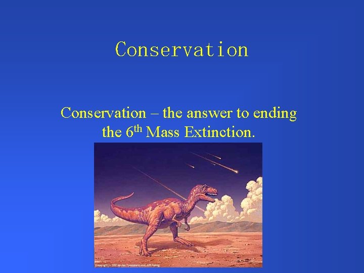 Conservation – the answer to ending the 6 th Mass Extinction. 