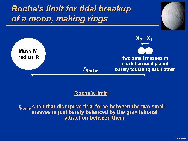 Roche’s limit for tidal breakup of a moon, making rings x 2 - x