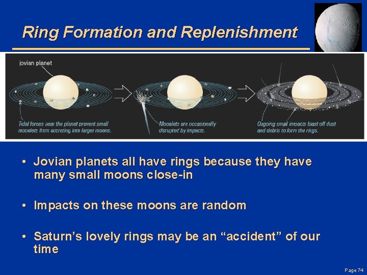 Ring Formation and Replenishment • Jovian planets all have rings because they have many