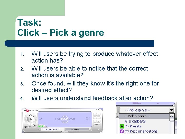 Task: Click – Pick a genre 1. 2. 3. 4. Will users be trying