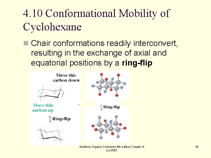4. 10 Conformational Mobility of Cyclohexane n Chair conformations readily interconvert, resulting in the