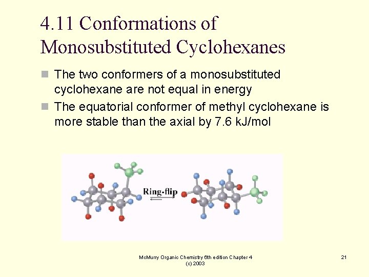 4. 11 Conformations of Monosubstituted Cyclohexanes n The two conformers of a monosubstituted cyclohexane