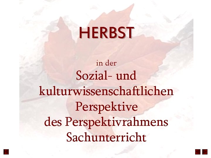 HERBST in der Sozial- und kulturwissenschaftlichen Perspektive des Perspektivrahmens Sachunterricht 