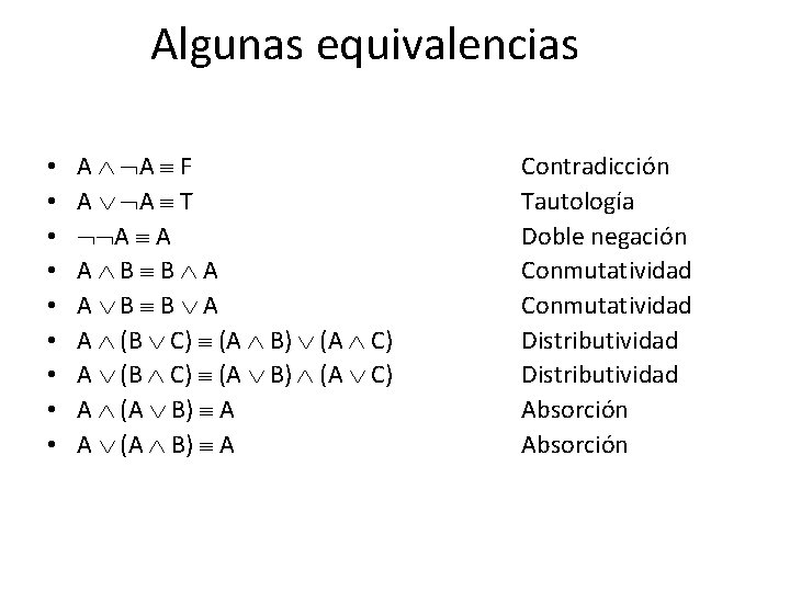 Algunas equivalencias • • • A A F A A T A A A Algunas equivalencias • • • A A F A A T A A A
