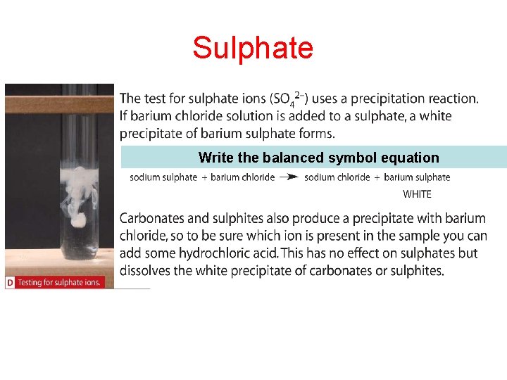 Sulphate Write the balanced symbol equation 