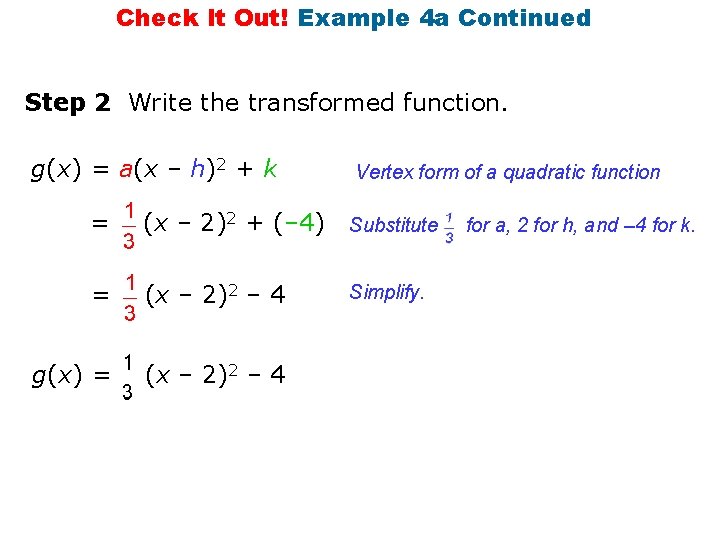 Check It Out! Example 4 a Continued Step 2 Write the transformed function. g(x)