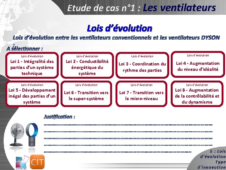 Etude de cas n° 1 : Les ventilateurs Lois d’évolution entre les ventilateurs conventionnels