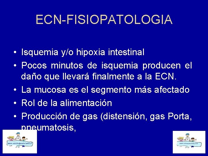 ECN-FISIOPATOLOGIA • Isquemia y/o hipoxia intestinal • Pocos minutos de isquemia producen el daño