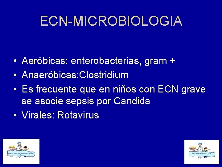 ECN-MICROBIOLOGIA • Aeróbicas: enterobacterias, gram + • Anaeróbicas: Clostridium • Es frecuente que en