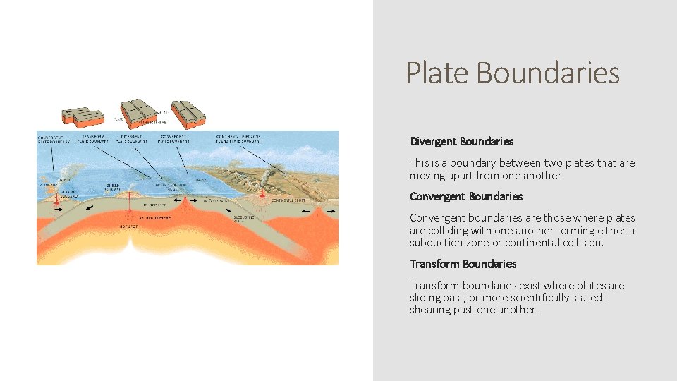 Plate Boundaries Divergent Boundaries This is a boundary between two plates that are moving