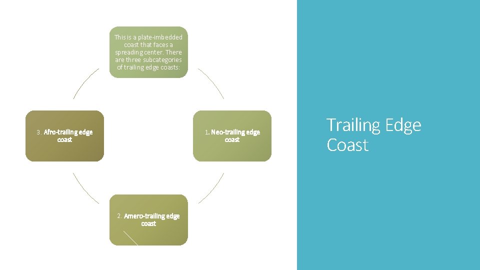 This is a plate-imbedded coast that faces a spreading center. There are three subcategories