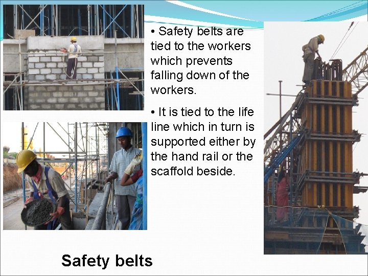  • Safety belts are tied to the workers which prevents falling down of