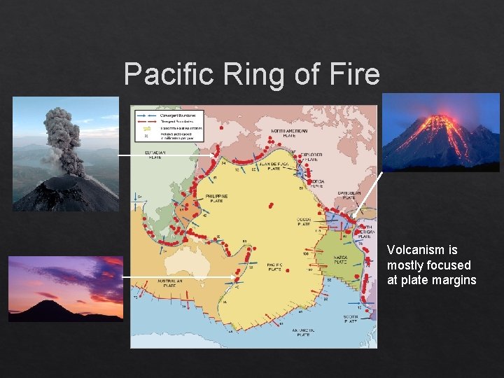 Pacific Ring of Fire Volcanism is mostly focused at plate margins 