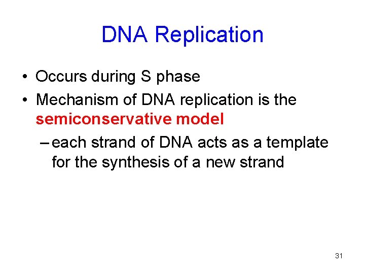DNA Replication • Occurs during S phase • Mechanism of DNA replication is the