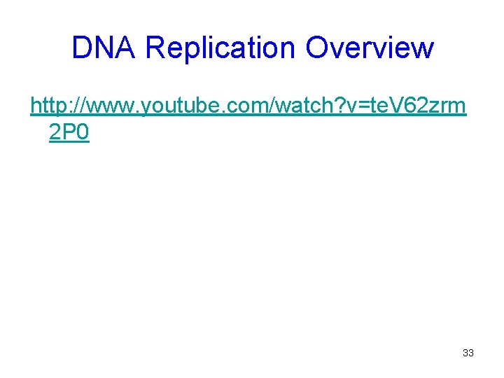 DNA Replication Overview http: //www. youtube. com/watch? v=te. V 62 zrm 2 P 0