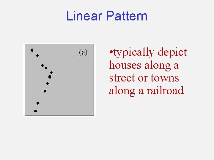 Linear Pattern • typically depict houses along a street or towns along a railroad