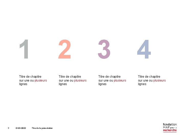 1 2 3 4 Titre de chapitre sur une ou plusieurs lignes X 01/01/2022