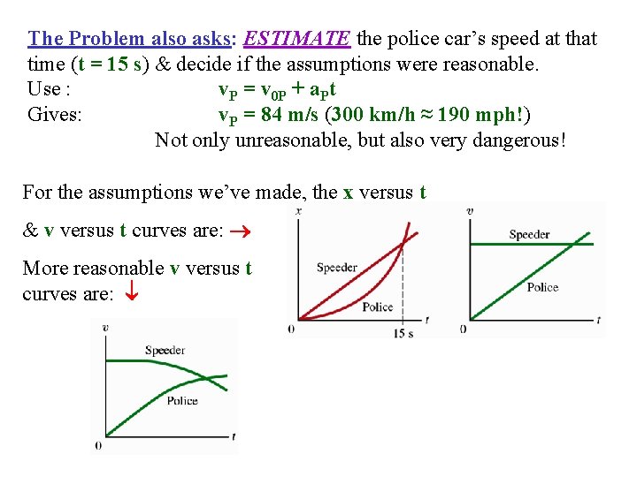 The Problem also asks: ESTIMATE the police car’s speed at that time (t =