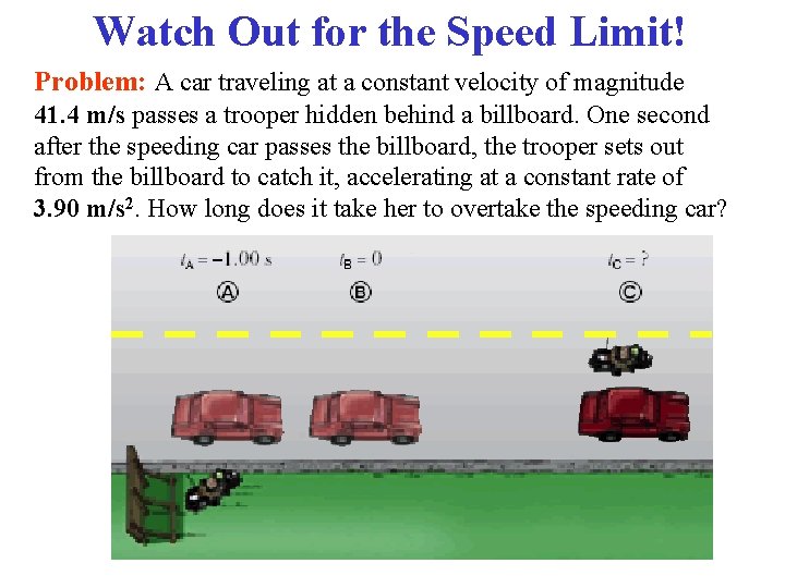 Watch Out for the Speed Limit! Problem: A car traveling at a constant velocity