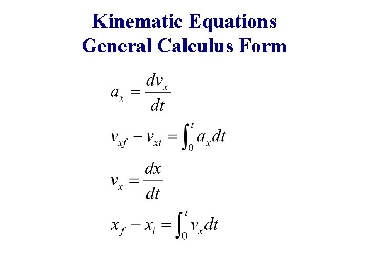 Kinematic Equations General Calculus Form 