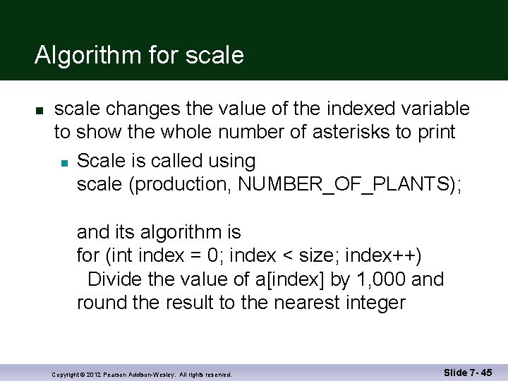 Algorithm for scale n scale changes the value of the indexed variable to show