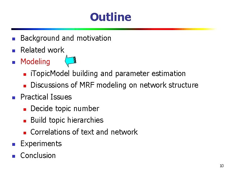 Outline n Background and motivation n Related work n Modeling n n i. Topic. Outline n Background and motivation n Related work n Modeling n n i. Topic.