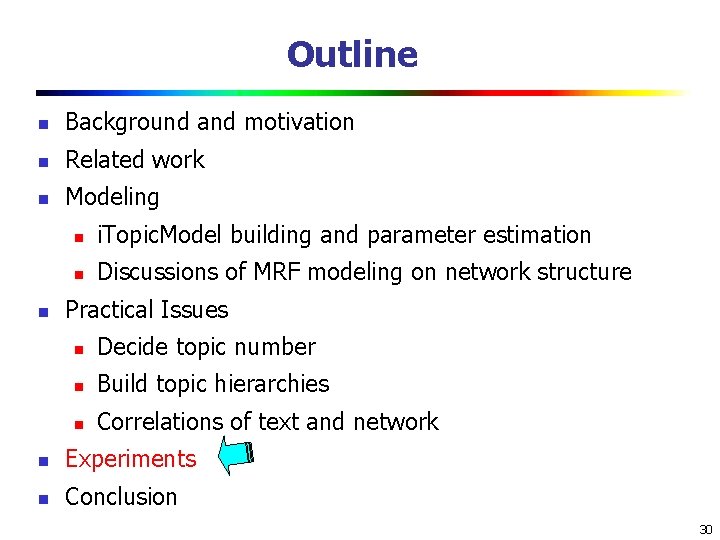 Outline n Background and motivation n Related work n Modeling n n i. Topic. Outline n Background and motivation n Related work n Modeling n n i. Topic.