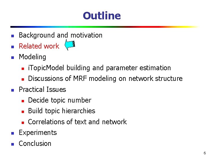 Outline n Background and motivation n Related work n Modeling n n i. Topic. Outline n Background and motivation n Related work n Modeling n n i. Topic.