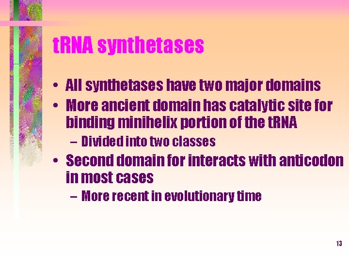 t. RNA synthetases • All synthetases have two major domains • More ancient domain