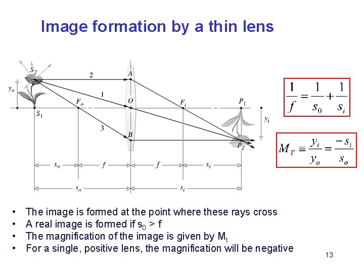 Image formation by a thin lens • • The image is formed at the