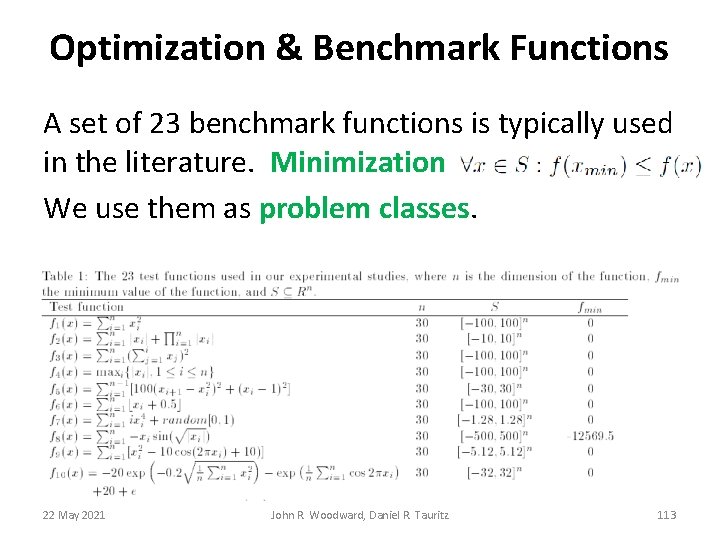 Optimization & Benchmark Functions A set of 23 benchmark functions is typically used in Optimization & Benchmark Functions A set of 23 benchmark functions is typically used in