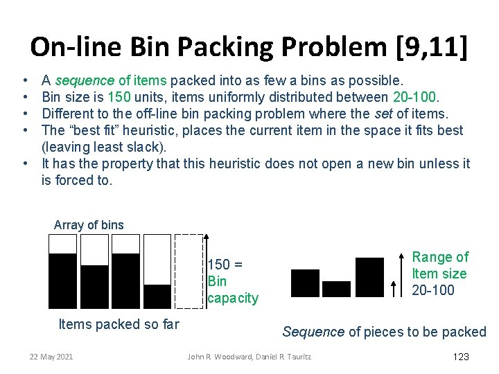 On-line Bin Packing Problem [9, 11] • • A sequence of items packed into